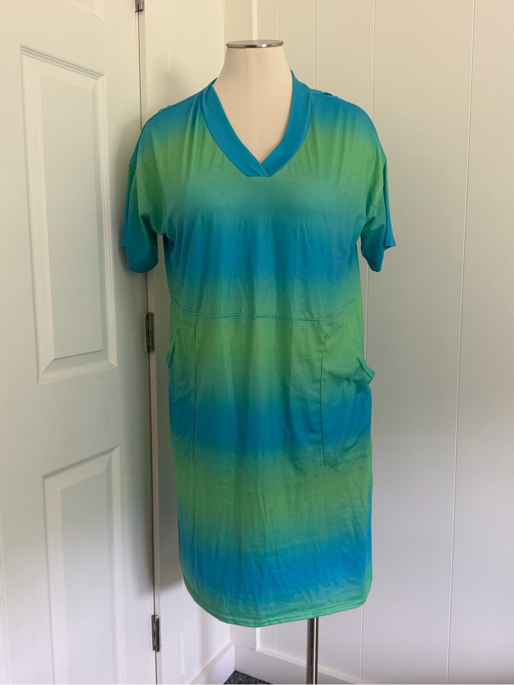 Gradient Teal & Lime V-Neck summer Dress